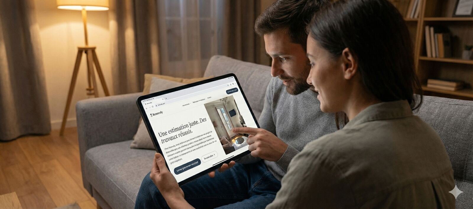 Couple consultant le site Renovely sur tablette